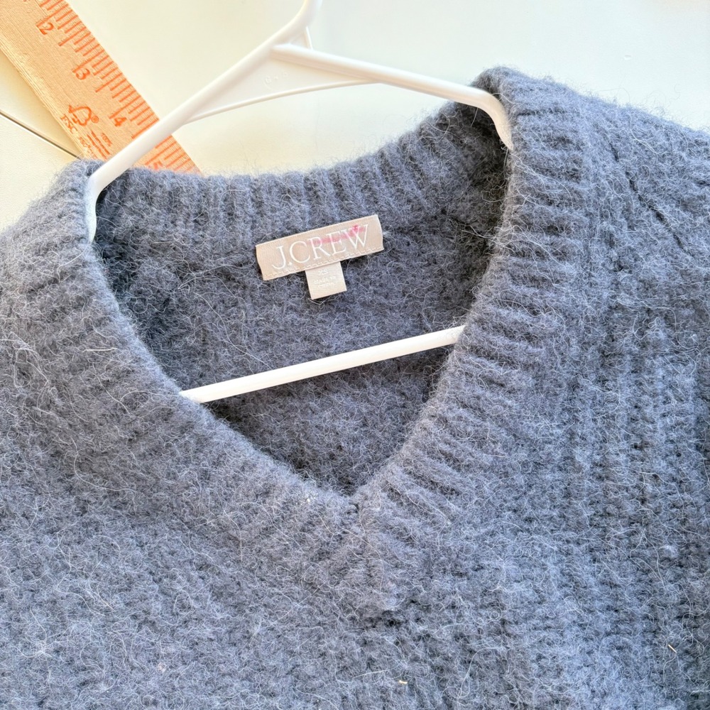 J. Crew Navy Blue V-Neck Fuzzy‎ Knit Wool Alpaca Blend Sweater XS